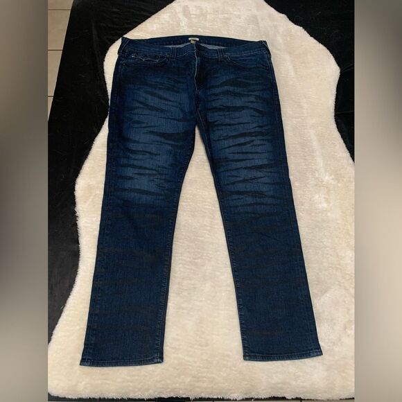 True Religion Geno Relaxed‎ Slim Blue Mens Striped Print  Jeans Size 44x33 - Picture 1 of 8